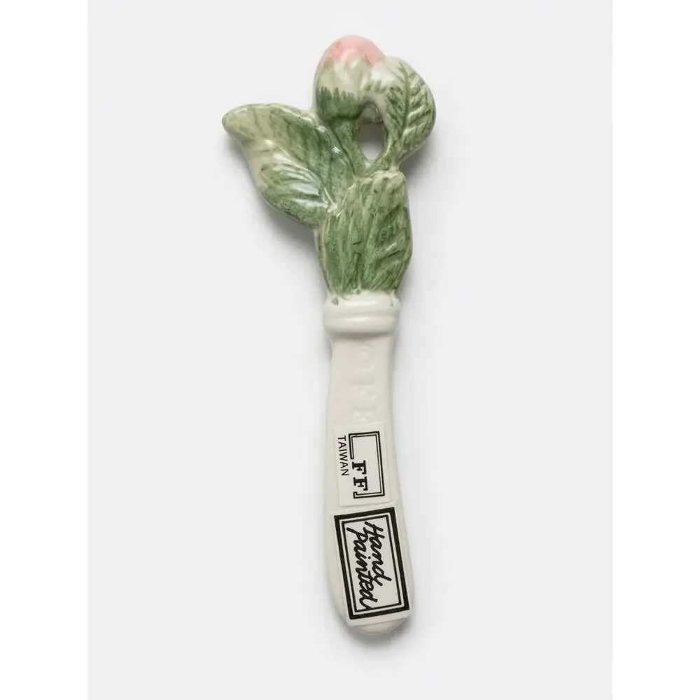 Fitz and Floyd Pink Rose Canape Dish Set with Spreader Knives 7 Piece
